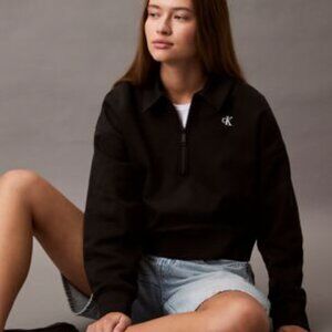 Calvin Klein Archive Logo Fleece Quarter Zip Polo Sweatshirt